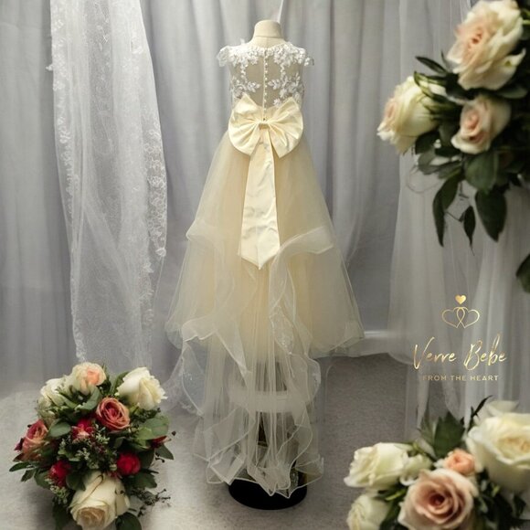 HALLOWEEN SALE!!!  BUY NOW ONLY - Girls Cream Lace Dress with Simple Train - Picture 3 of 4